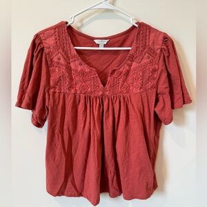 Women's Red Embroidered Top